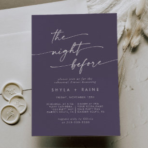 Boho Chic Plum Purple Rehearsal Dinner Invites