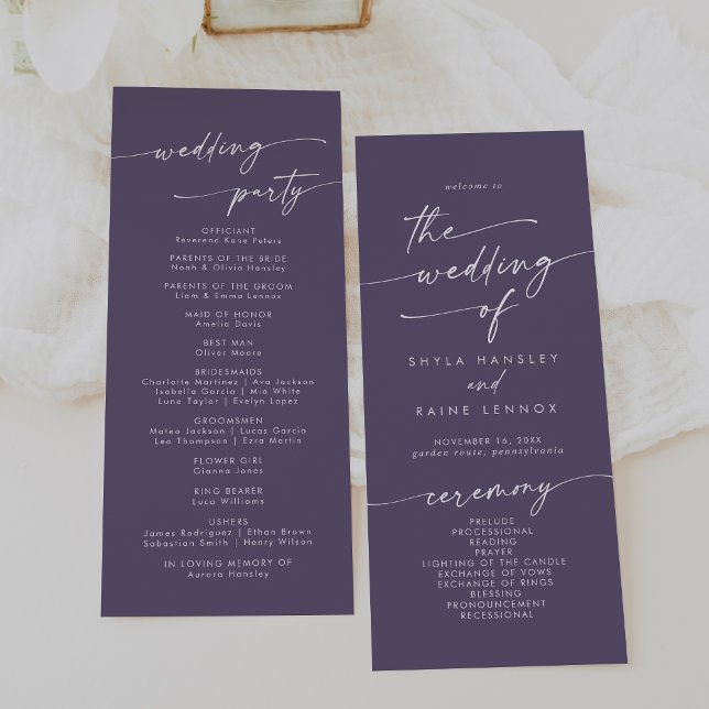 Boho Chic Plum Purple Tea Length Wedding Program (Creator Uploaded)