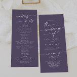 Boho Chic Plum Purple Tea Length Wedding Program<br><div class="desc">This boho chic plum purple tea length wedding program is perfect for a minimalist wedding ceremony. The moody dark purple jewel tone modern bohemian design features simple rustic calligraphy with a unique yet classic style. Personalize your wedding program with you names, wedding date, location, order of service, wedding party and...</div>