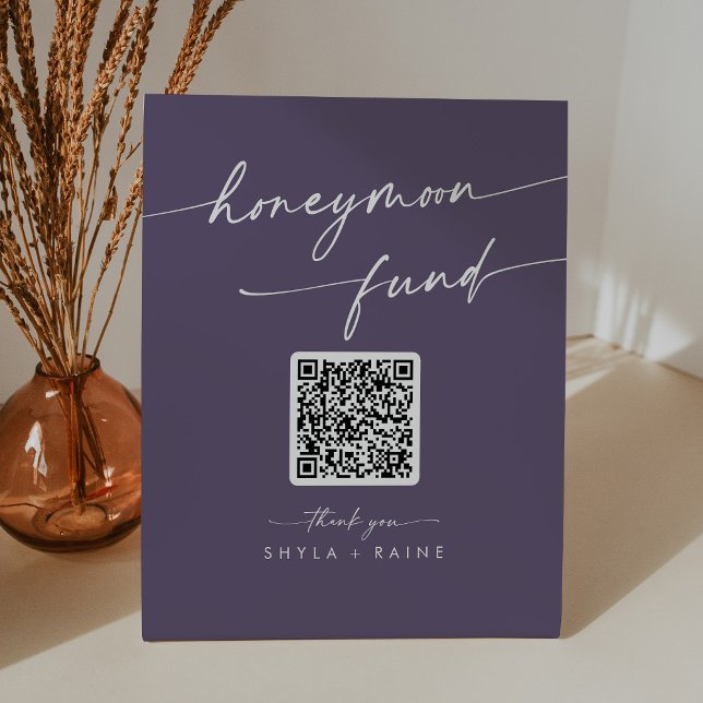 Boho Chic Plum Purple Wedding Honeymoon Fund Pedestal Sign (Creator Uploaded)