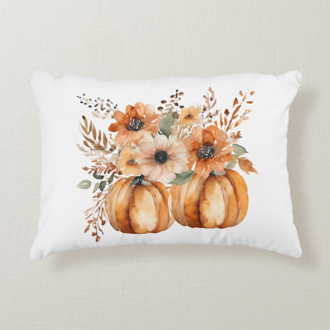 Boho Chic Pumpkin and Floral Patterns Thanksgiving Accent Pillow (Front)