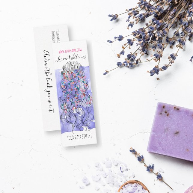 Boho Chic Purple Bride Hairstyle Watercolor Floral Mini Business Card (Creator Uploaded)