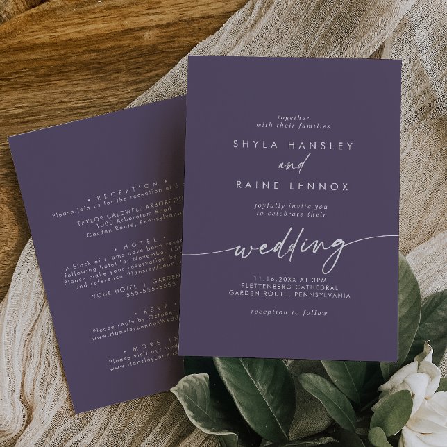 Boho Chic Purple Plum Front and Back Wedding Invitation (Creator Uploaded)