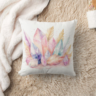 Boho Chic Quartz Crystal Pastel Throw Pillow
