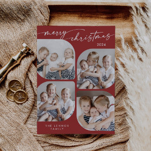 Boho Chic Red Family Multi Photo Christmas Holiday Card