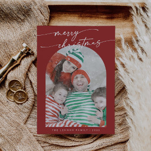 Boho Chic Red Fun Family Photo Christmas Holiday Card