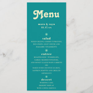 Boho Chic Retro 70's Teal Wedding Menu