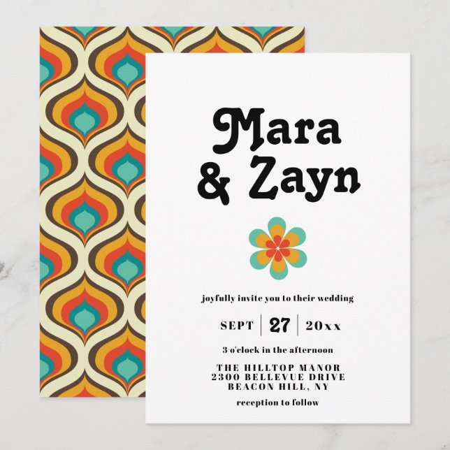 Boho Chic Retro 70's Wedding Invitation (Front/Back)