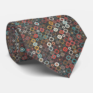 Boho Chic Retro Circles Geometric Pattern Necktie