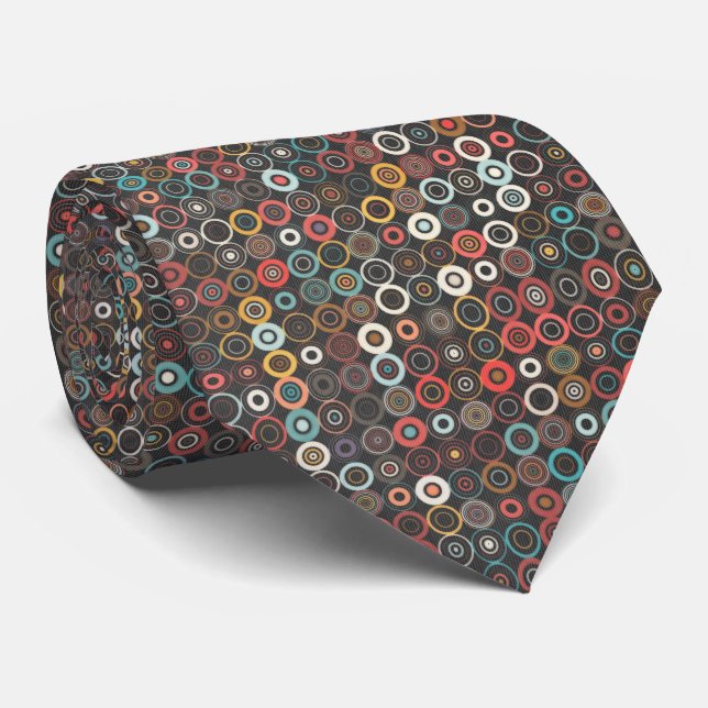 Boho Chic Retro Circles Geometric Pattern Necktie (Rolled)