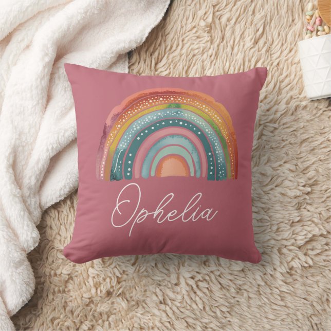 Boho Chic Retro Coloured Rainbow Name Dusty Rose  Throw Pillow (Blanket)