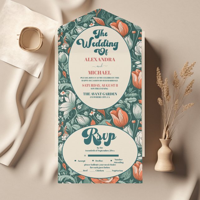 Boho Chic Retro Colourful Floral Wedding  All In One Invitation (Creator Uploaded)