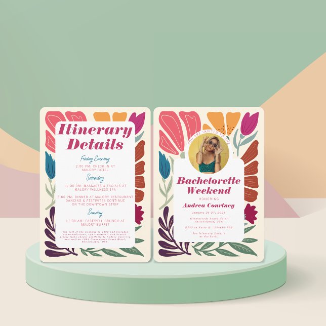Boho Chic Retro Floral Bachelorette Weekend Invitation (Creator Uploaded)