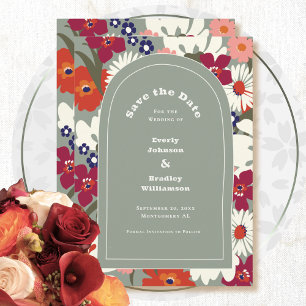 Boho Chic Retro Floral Colorful Save the Date Invitation