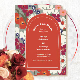 Boho Chic Retro Floral Colorful Save the Date Invitation