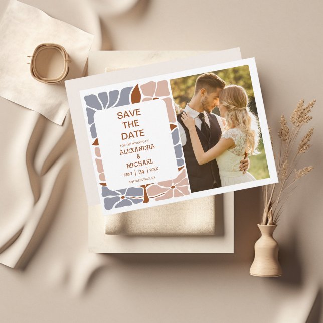 Boho Chic Retro Floral Wedding Photo Save The Date (Creator Uploaded)