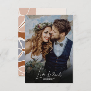 Boho Chic Retro Floral Wedding Photo Thank You Card