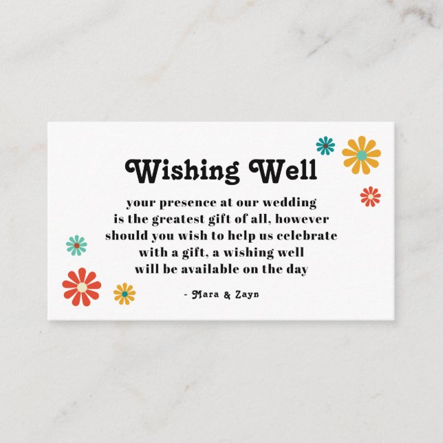 Boho Chic Retro Floral Wedding Wishing Well Enclosure Card (Front)