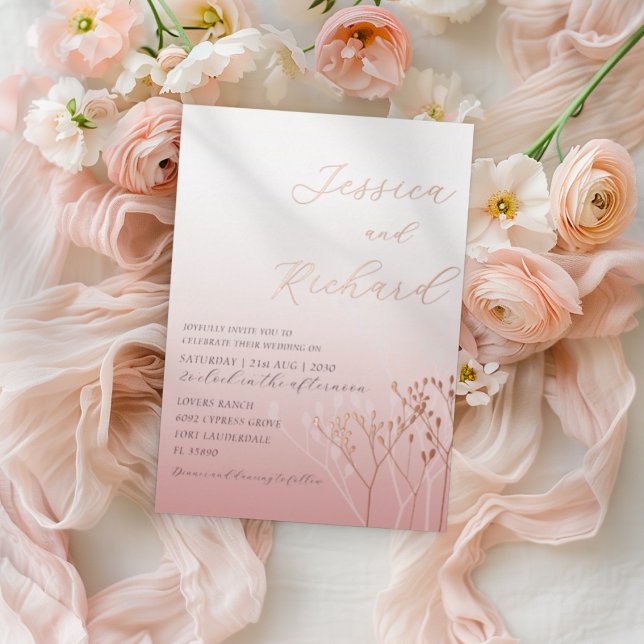 Boho Chic Rose Gold Foliag Wedding Foil Invitation (Creator Uploaded)