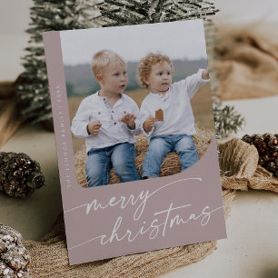 Boho Chic Rose Pink DIY Simple Photo Christmas Holiday Card