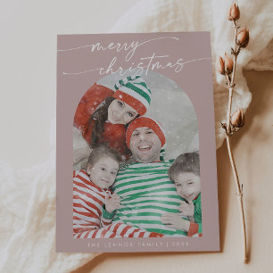 Boho Chic Rose Pink Fun Family Photo Christmas Holiday Card