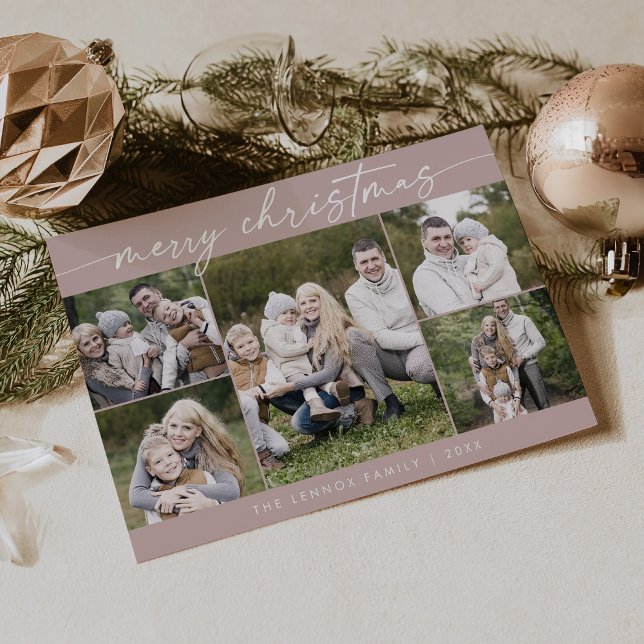 Boho Chic Rose Pink Photo Boho Merry Christmas Holiday Card (Creator Uploaded)