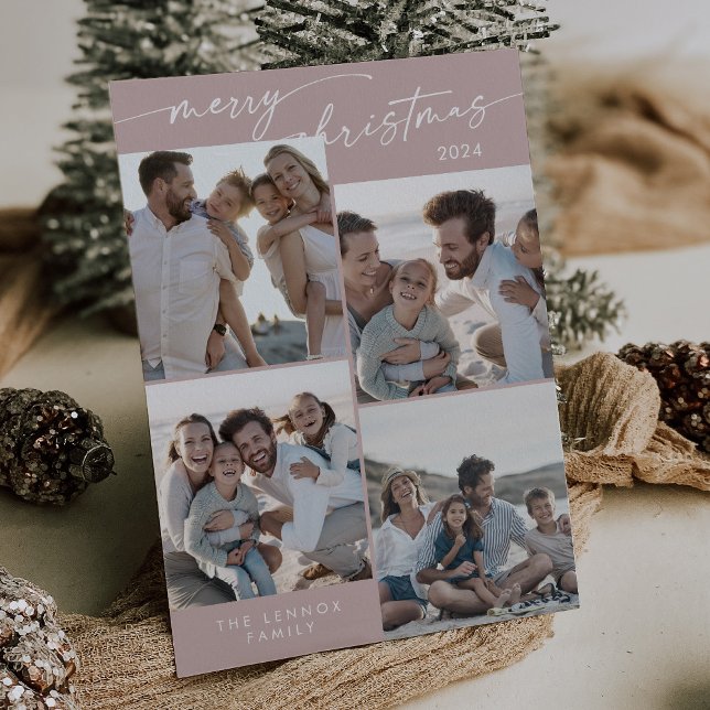Boho Chic Rose Pink Xmas Photo Unique Christmas Holiday Card (Creator Uploaded)