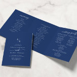 Boho Chic Royal Blue Monogram Wedding Tri-Fold Programme<br><div class="desc">This boho chic royal blue monogram wedding tri-fold program is perfect for a minimalist wedding. The bold dark blue modern bohemian design features simple rustic calligraphy with a unique yet classic style. Personalize your wedding program with your initials, names, wedding date and location, your favourite quote or lyric, order of...</div>