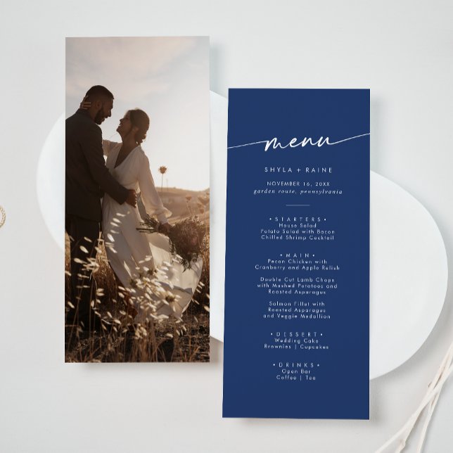 Boho Chic Royal Blue Photo Wedding Menu (Creator Uploaded)