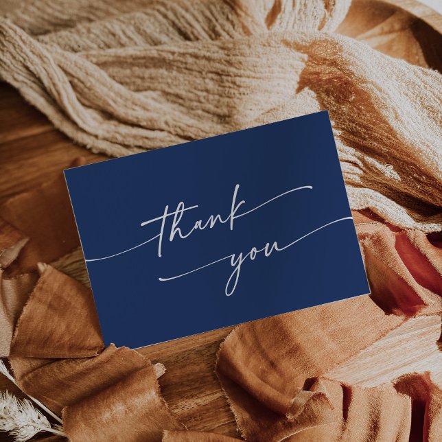 Boho Chic Royal Blue Pink Flat Wedding Thank You Card (Creator Uploaded)