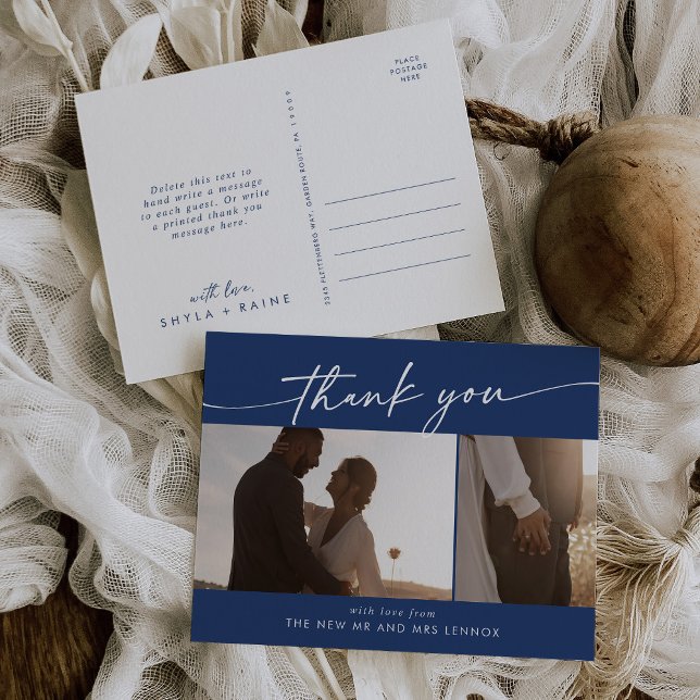 Boho Chic Royal Blue Wedding Photo Thank You Postcard (Creator Uploaded)