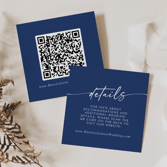 Boho Chic Royal Blue Wedding QR Code Details Enclosure Card (Creator Uploaded)