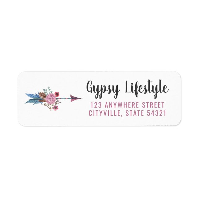 Boho Chic Rustic Feather Arrow Pink Return Address (Front)