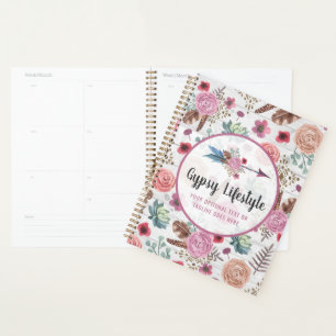 Boho Chic Rustic Feather Arrow Watercolor Bohemian Planner