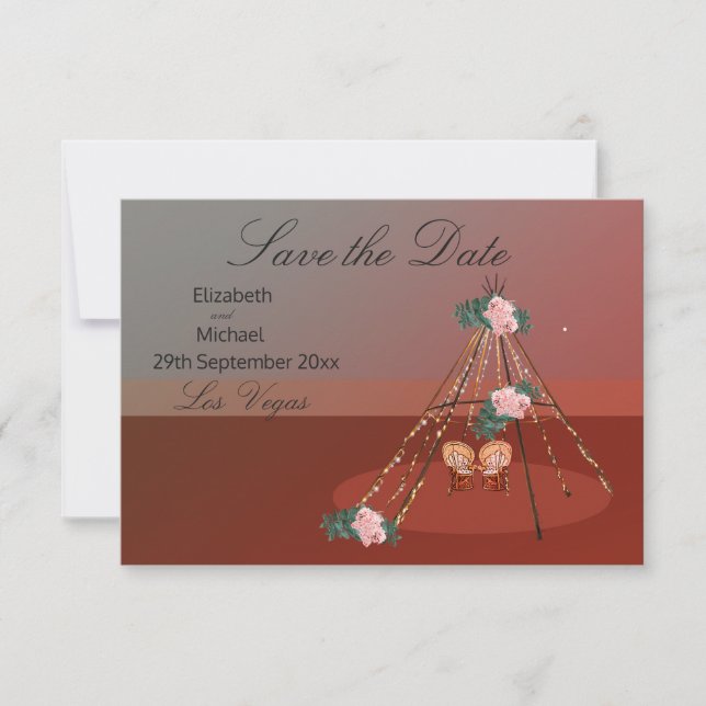 Boho Chic Rustic Teepee / TiPi Save The Date (Front)
