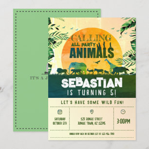Boho Chic Safari Wild Animals Kids Birthday Invitation