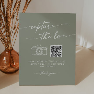 Boho Chic Sage Green Capture the Love Wedding Pedestal Sign