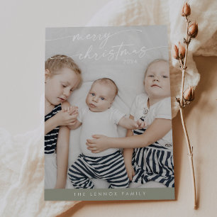 Boho Chic Sage Green Cute Unique Photo Christmas Holiday Card