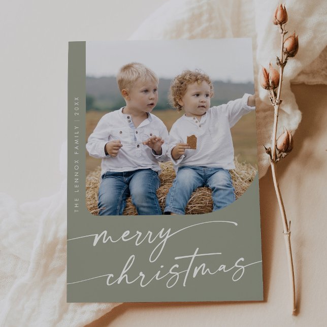 Boho Chic Sage Green DIY Simple Photo Christmas Holiday Card (Creator Uploaded)