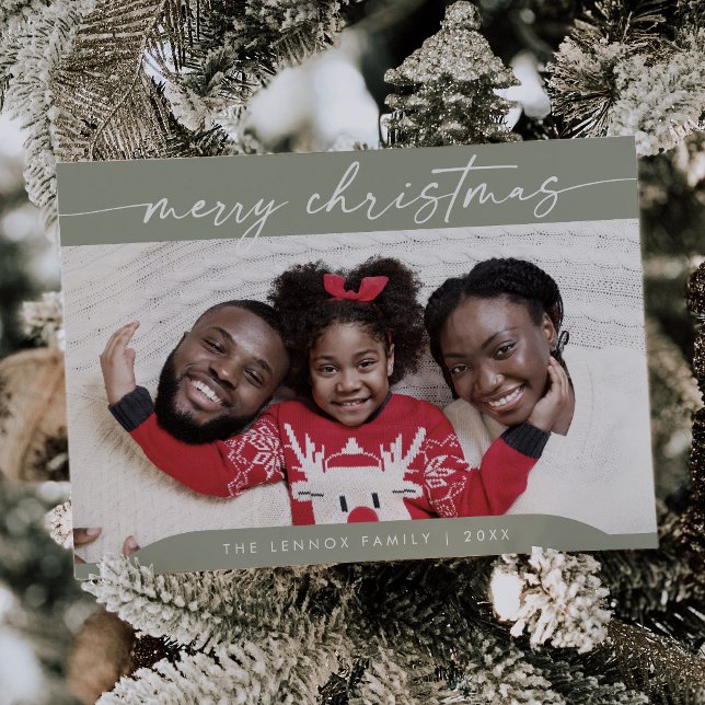 Boho Chic Sage Green Easy Modern Photo Christmas Holiday Card (Creator Uploaded)