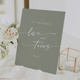 Boho Chic Sage Green Love Taco Bar Wedding Pedestal Sign
