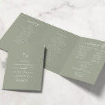 Boho Chic Sage Green Monogram Wedding Tri-Fold Programme<br><div class="desc">This boho chic sage green monogram wedding tri-fold program is perfect for a minimalist wedding. The neutral light green earth tone modern bohemian design features simple rustic calligraphy with a unique yet classic style. Personalize your wedding program with your initials, names, wedding date and location, your favourite quote or lyric,...</div>