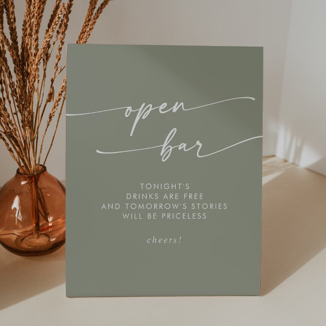 Boho Chic Sage Green Open Bar Wedding Pedestal Sign (Boho Chic Sage Green Open Bar Wedding Pedestal Sign)