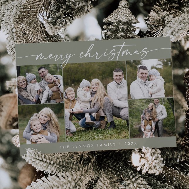 Boho Chic Sage Green Photo Boho Merry Christmas Holiday Card (Creator Uploaded)