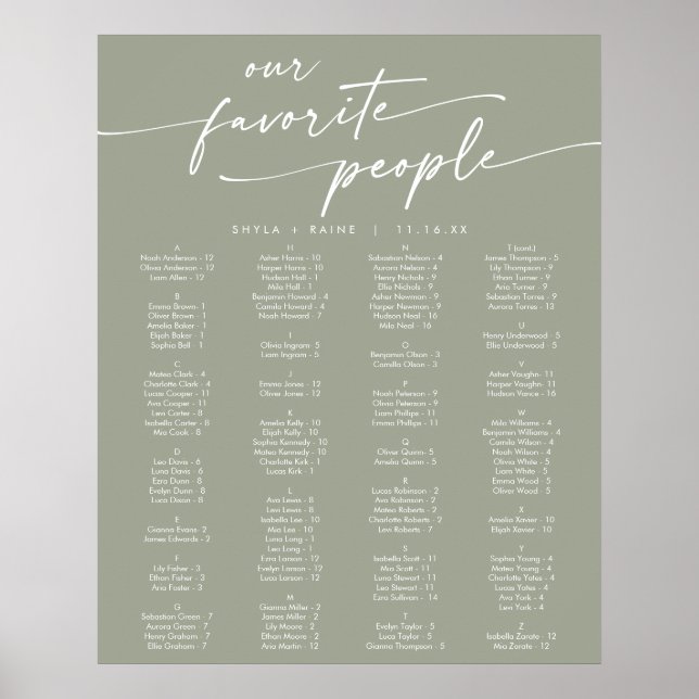 Boho Chic Sage Green Printable Seating Chart (Front)