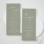 Boho Chic Sage Green Tea Length Wedding Program<br><div class="desc">This boho chic sage green tea length wedding program is perfect for a minimalist wedding ceremony. The neutral light green earth tone modern bohemian design features simple rustic calligraphy with a unique yet classic style. Personalize your wedding program with you names, wedding date, location, order of service, wedding party and...</div>