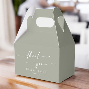Boho Chic Sage Green Thank You Wedding Favor Box