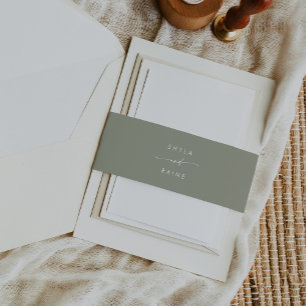 Boho Chic Sage Green Wedding Invitation Belly Band