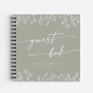 Boho Chic Sage Green Wildflower Wedding Guest Book