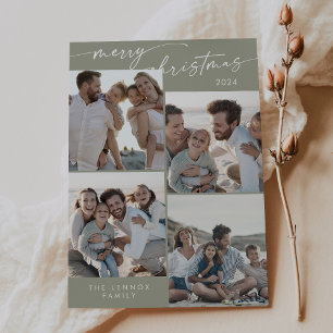 Boho Chic Sage Green Xmas Photo Unique Christmas Holiday Card